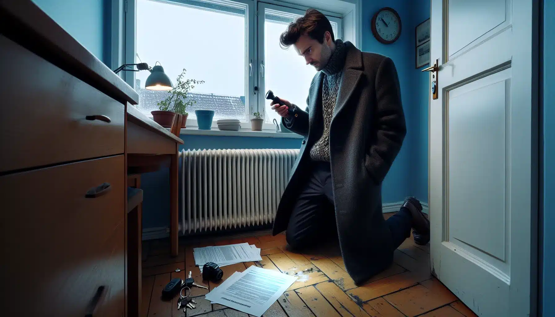 Buyer inspects oslo apartment at forced sale viewing with court stamped papers