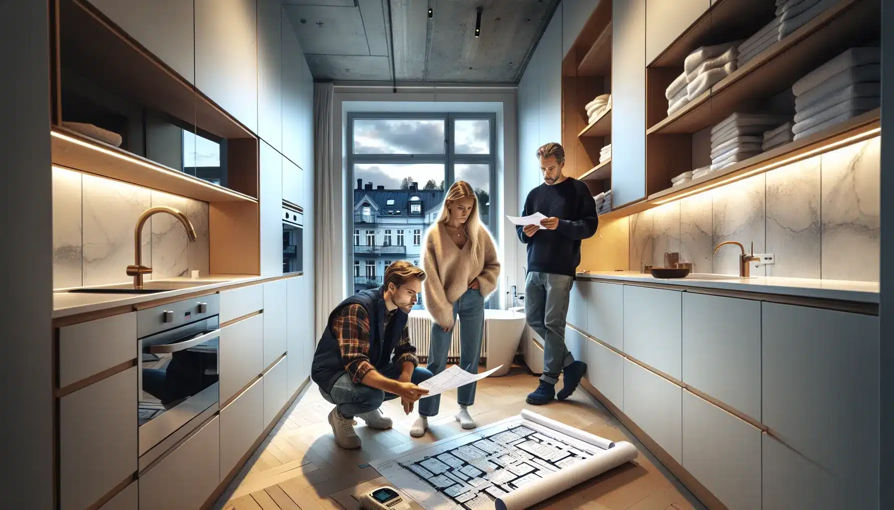 Norwegian couple reviews new build with inspector plans and contract details